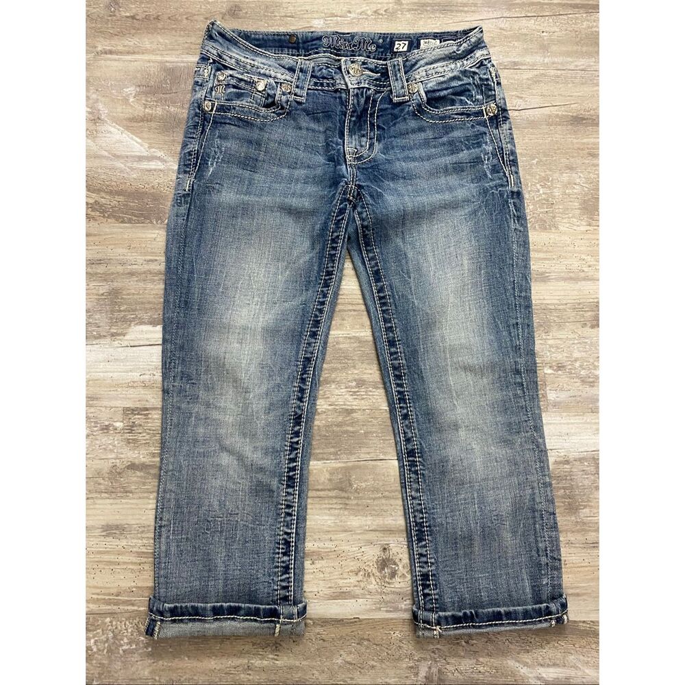 Miss Me Cuffed Capri Jeans Low Rise Embellished Women’s Size 27